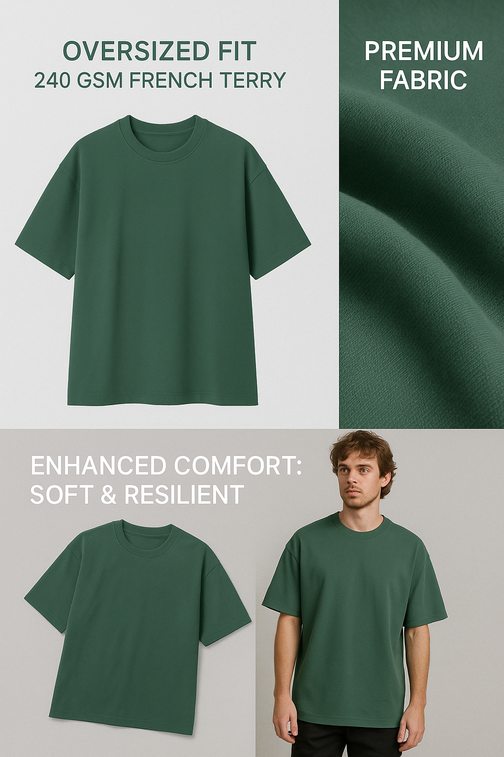Jungle Green - Plain 240 GSM Oversized Tee