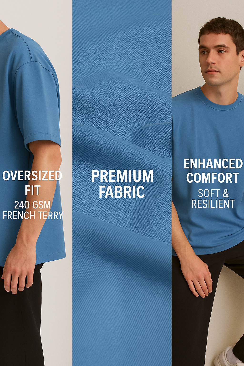Premium Plain 240 GSM Oversized French Terry Cotton T-Shirt Combo (Pack of 3)