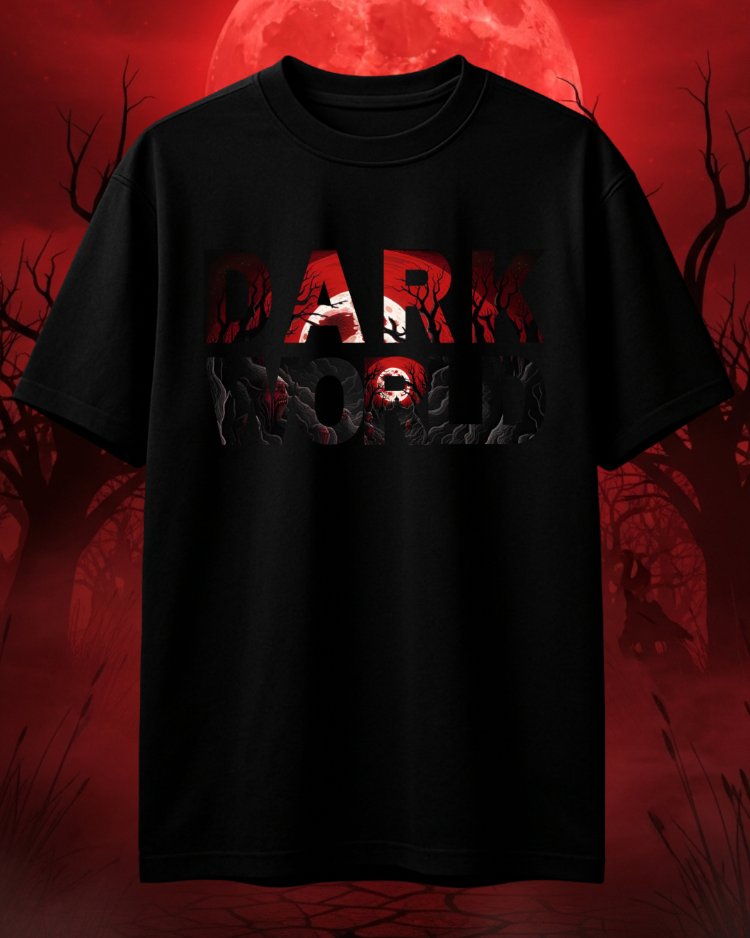"Dark World" Gothic Graphic Oversized T-Shirt | French Terry Cotton | Drop-Shoulder Fit