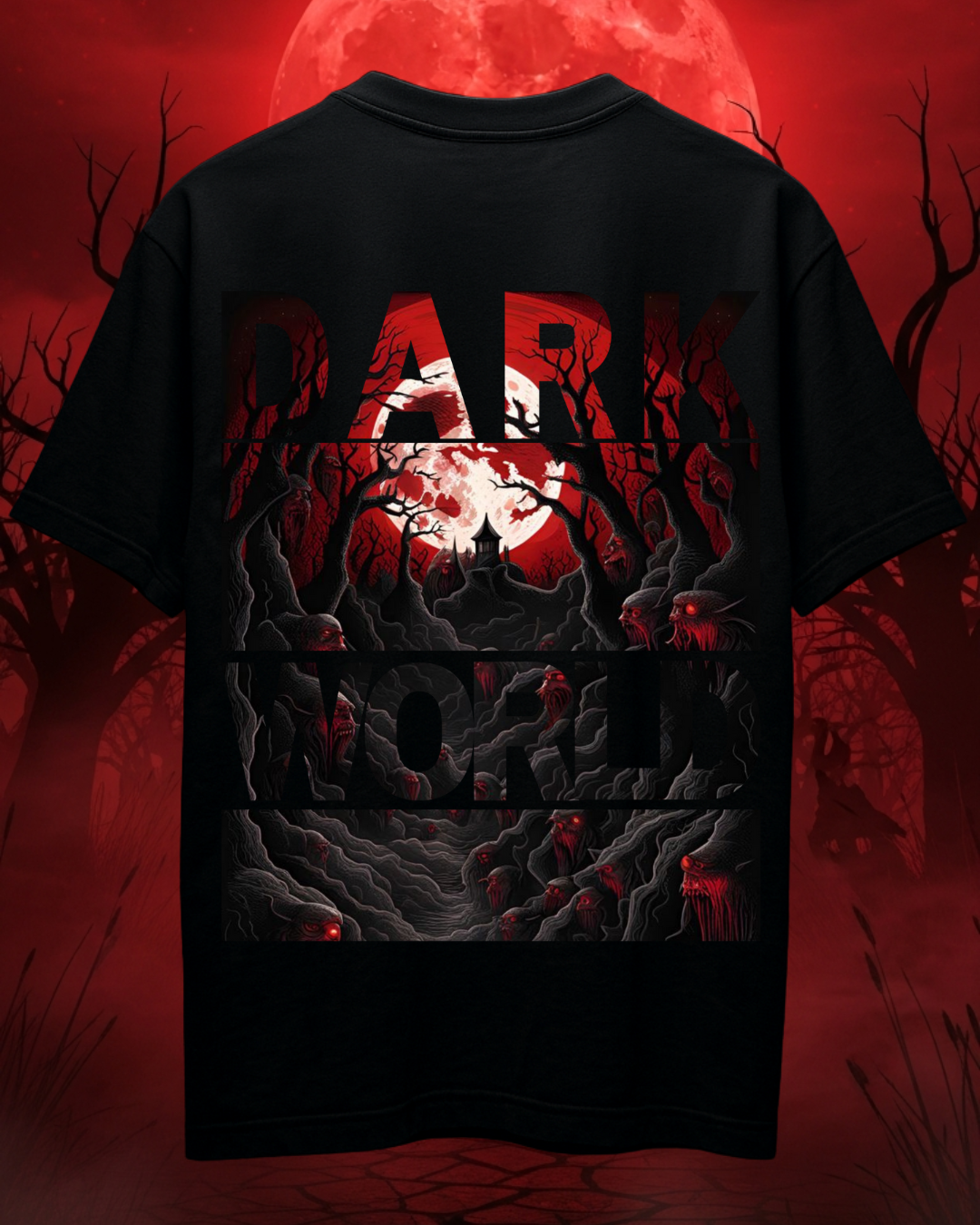 "Dark World" Gothic Graphic Oversized T-Shirt | French Terry Cotton | Drop-Shoulder Fit
