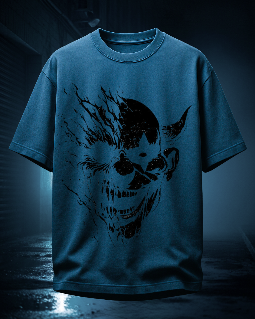 Demon Skull Graphic Oversized T-Shirt | French Terry Cotton | Drop-Shoulder Fit