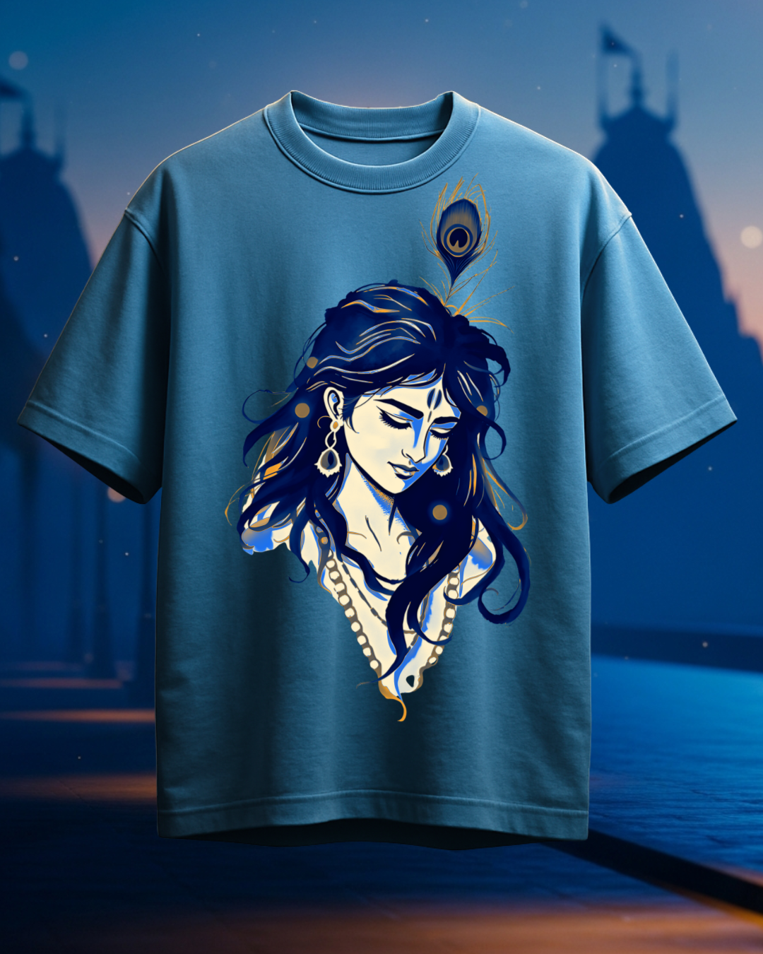 Krishna – Peacock Feather Divine Oversized T-Shirt