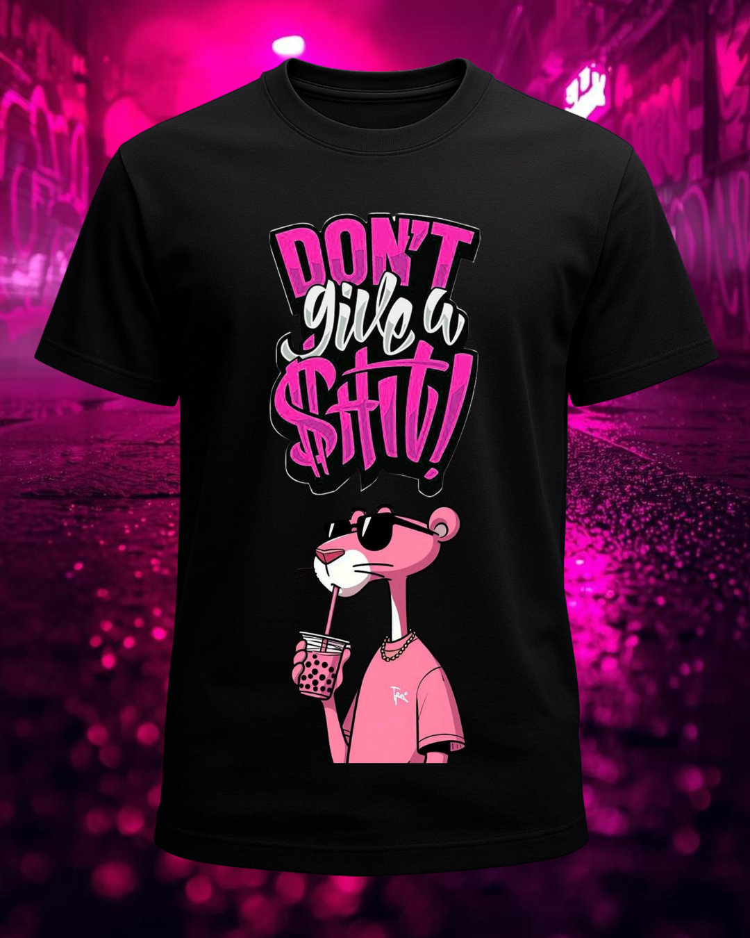 Pink Panther "Don't Give A $#!T" Graphic T-Shirt | Cotton Lycra Blend | Regular Fit