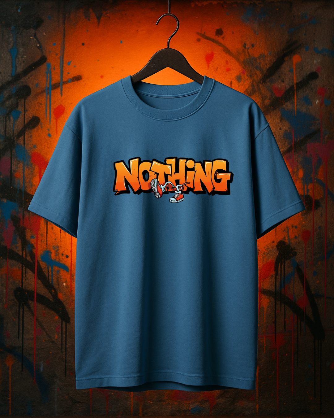 Nothing Graffiti Typography Oversized Graphic Printed T-Shirt