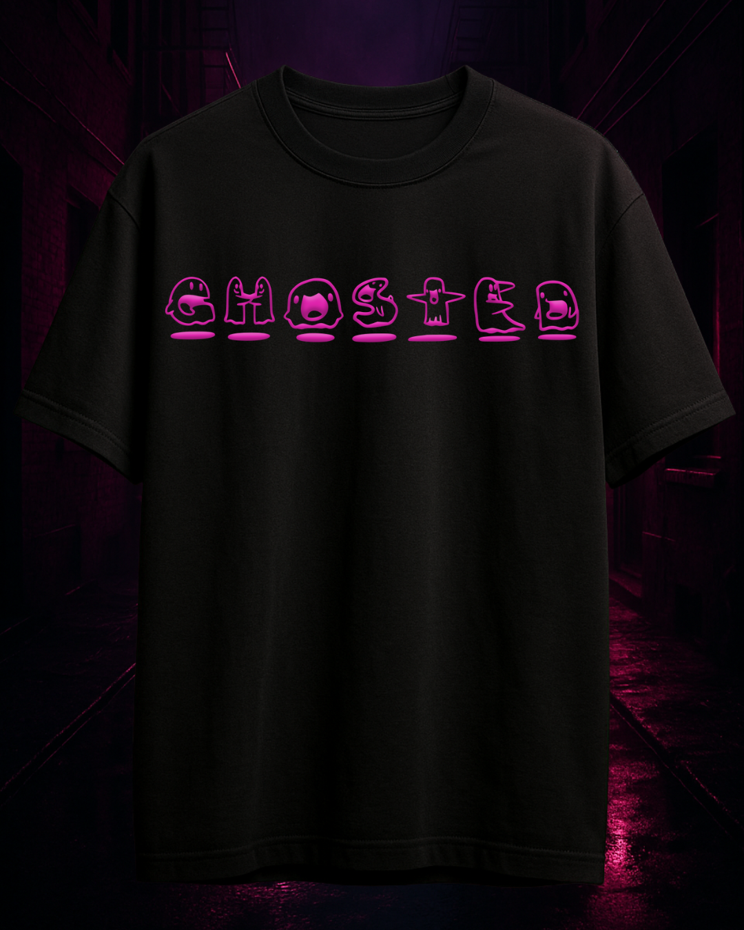 Ghosted Doodle Typography Oversized Graphic Printed T-Shirt