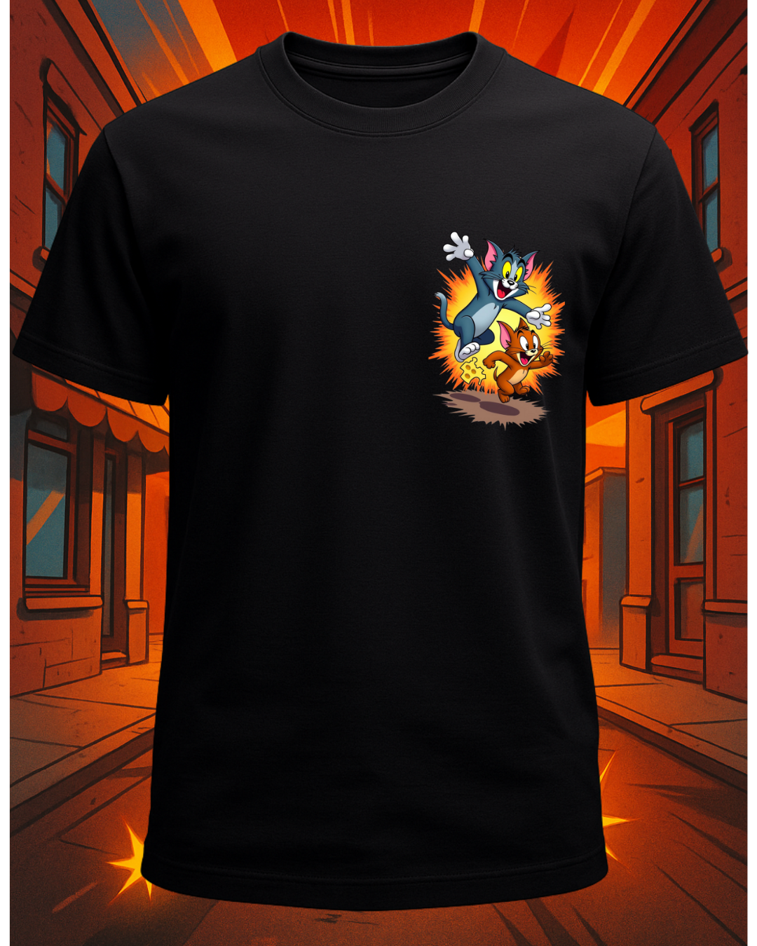 Tom and Jerry Classic Chase Graphic Printed Regular T-Shirt