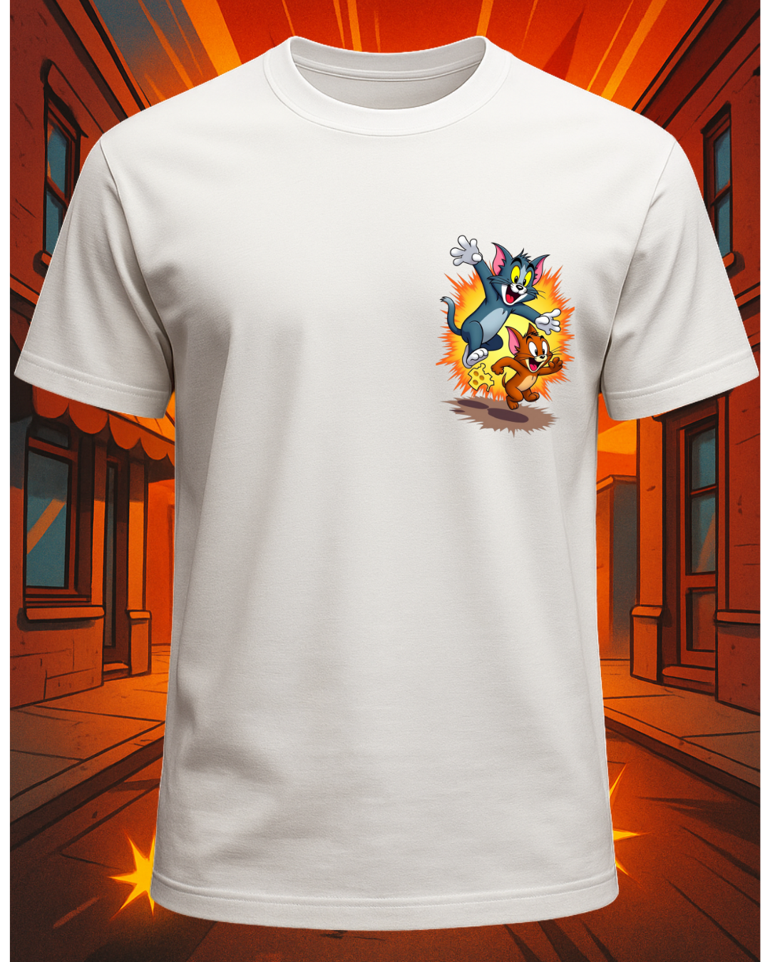 Tom and Jerry Classic Chase Graphic Printed Regular T-Shirt