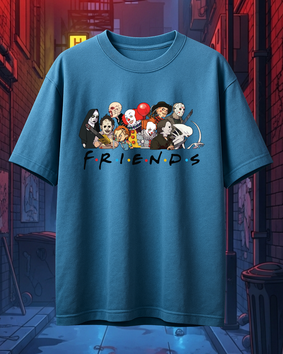 Horror Movie Icons "Friends" Oversized T-Shirt | French Terry Cotton | Drop-Shoulder Fit