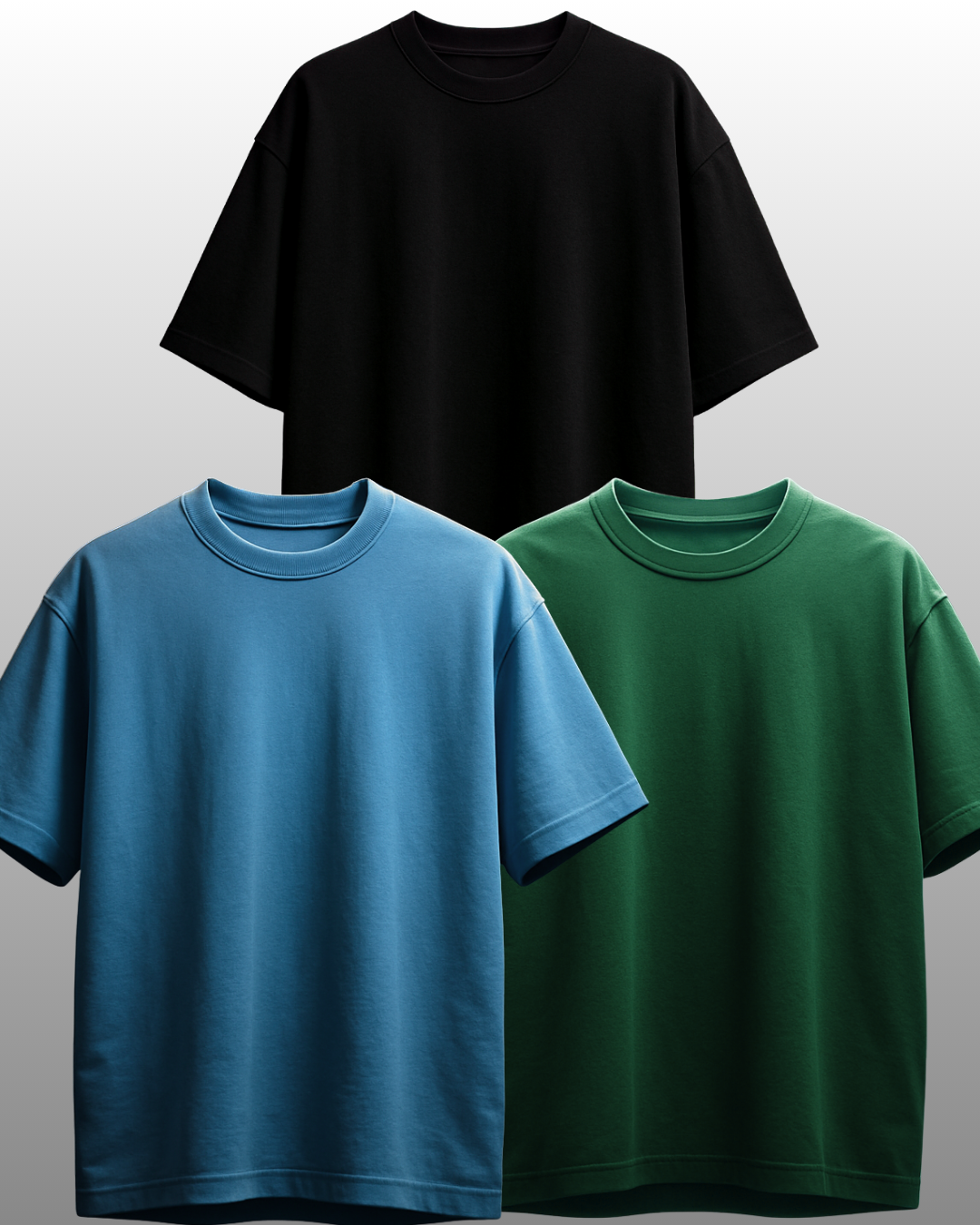 Premium Plain 240 GSM Oversized French Terry Cotton T-Shirt Combo (Pack of 3)