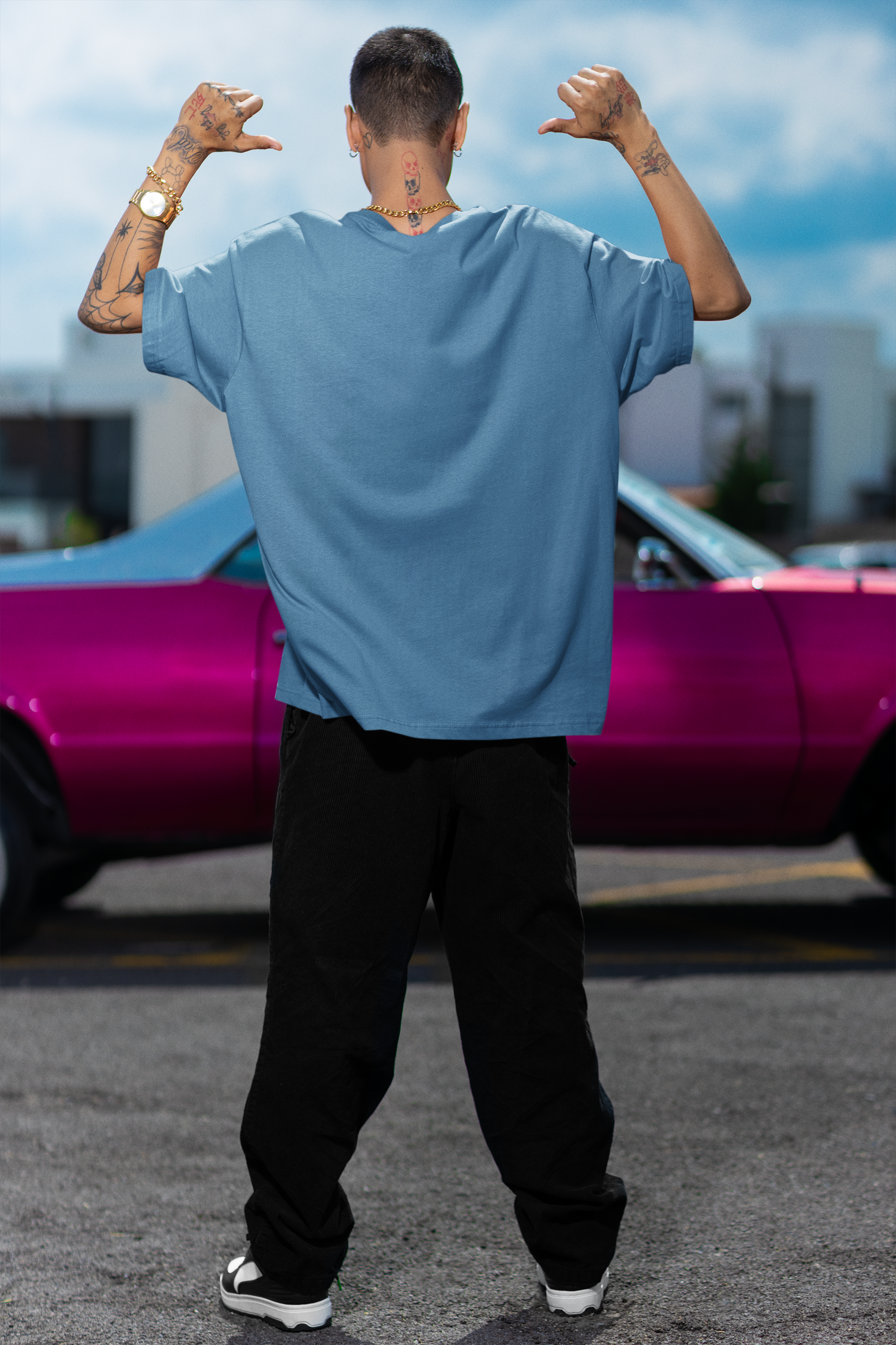 Cyan Blue - Plain 240 GSM Oversized Tee