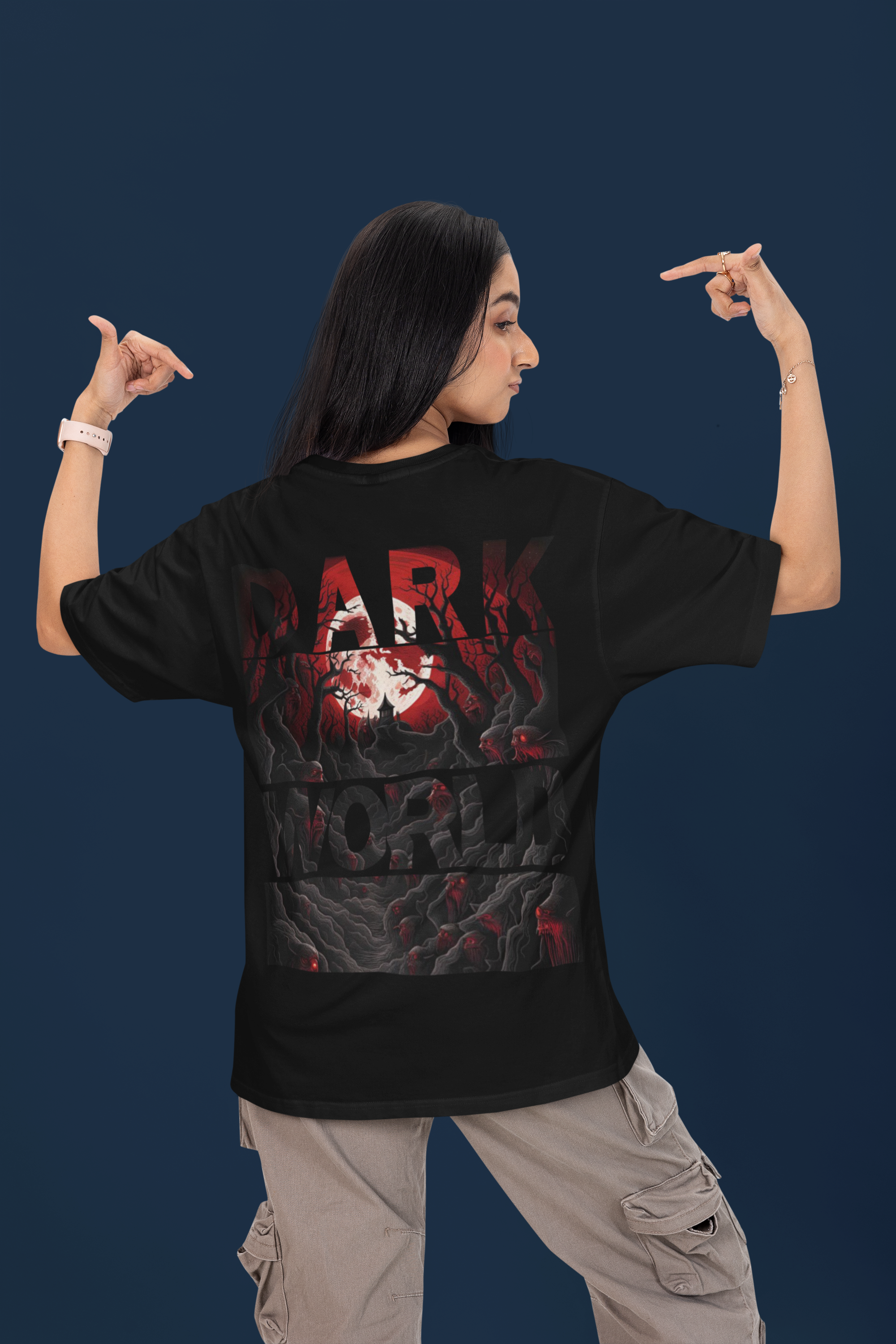 "Dark World" Gothic Graphic Oversized T-Shirt | French Terry Cotton | Drop-Shoulder Fit