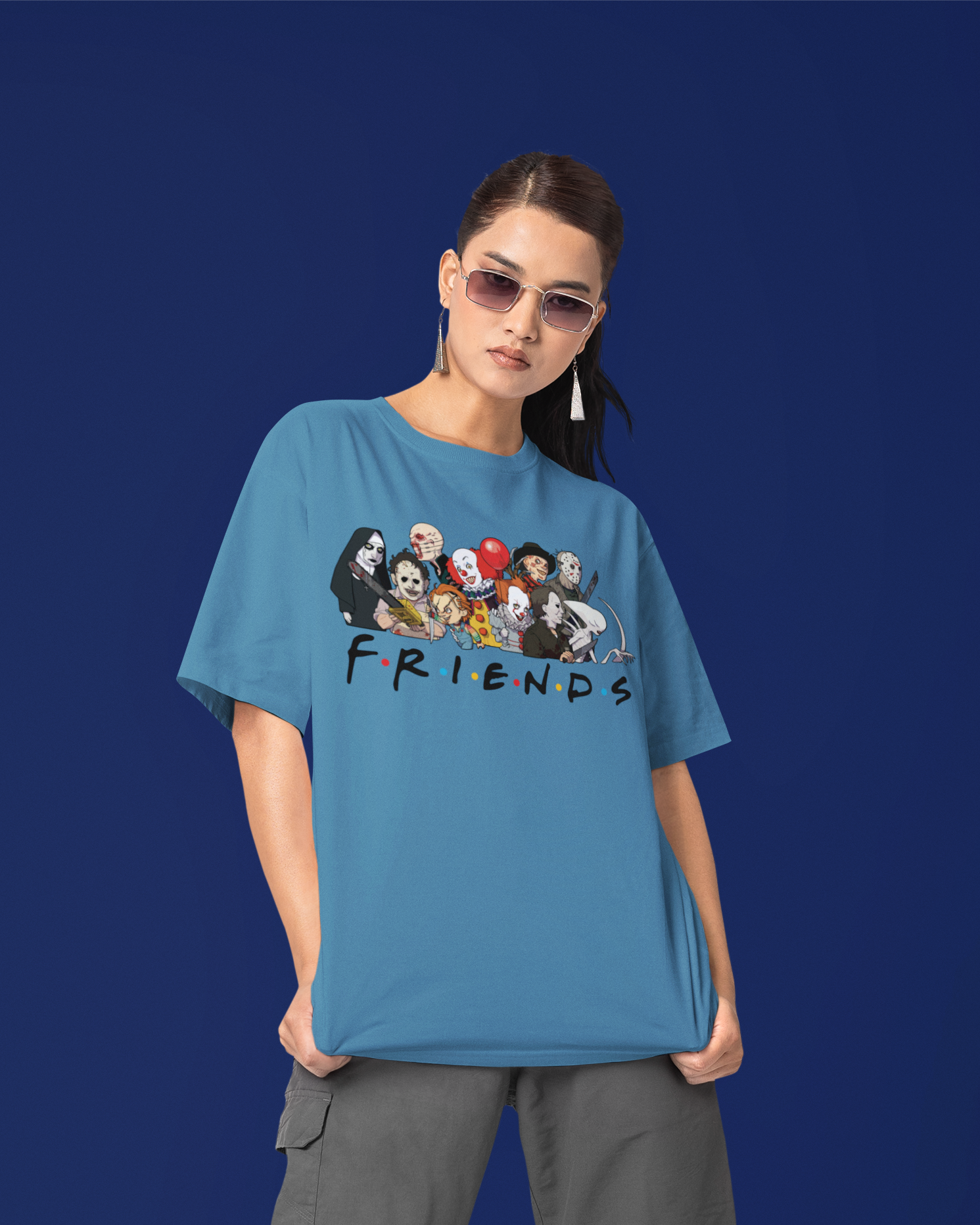 Premium Unisex Horror Friends Oversized Tee - 240 GSM