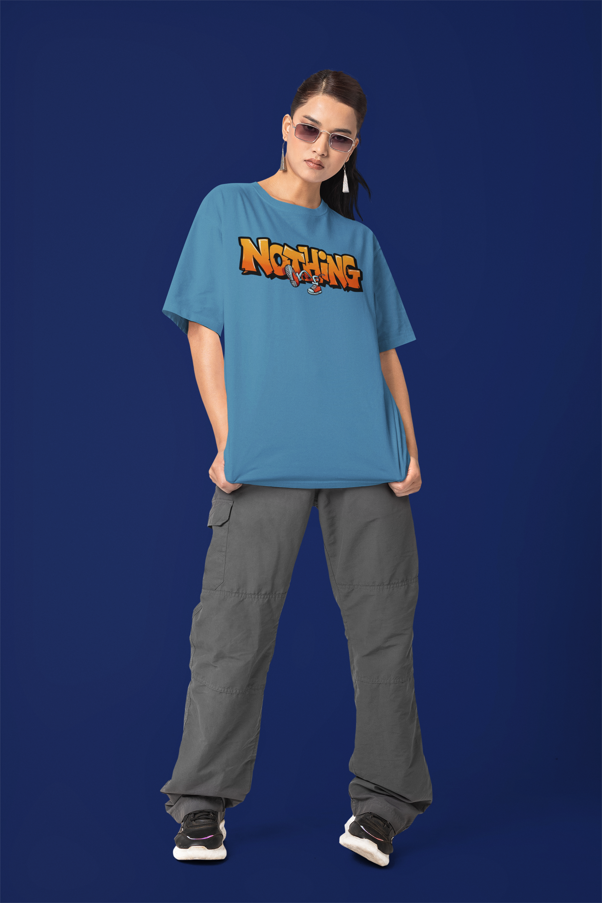 Nothing Graffiti Typography Oversized Graphic Printed T-Shirt