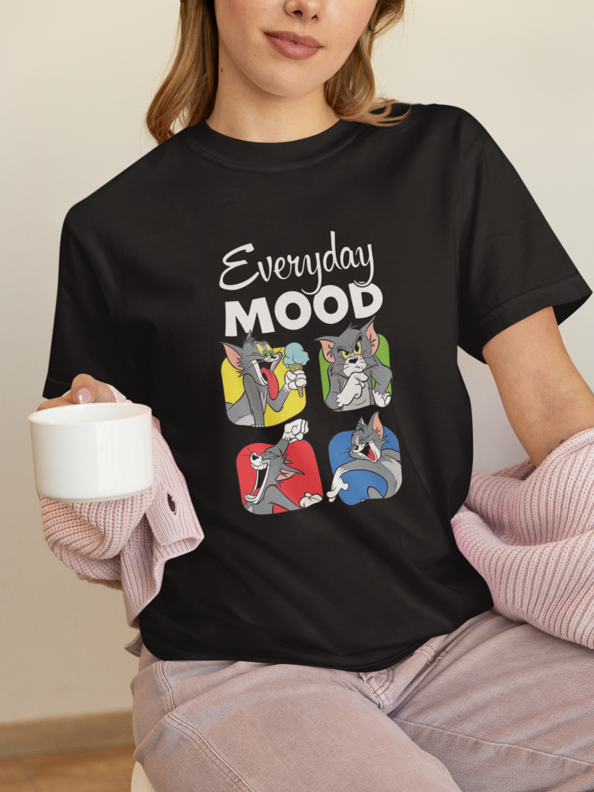 Tom and Jerry "Everyday Mood" Graphic T-Shirt | Cotton Lycra Blend | Regular Fit