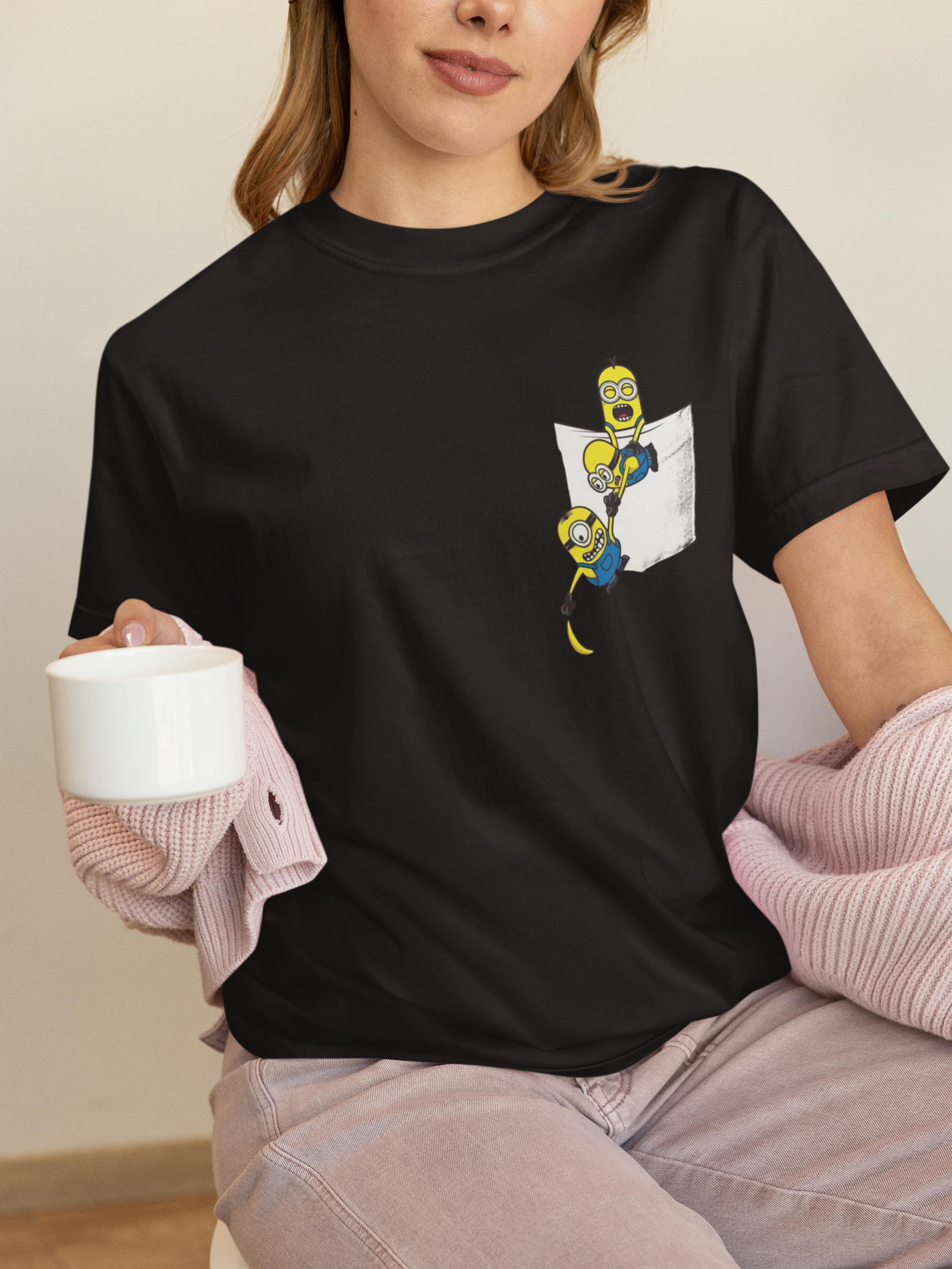 Minions Pocket Peek Graphic Printed Regular T-Shirt