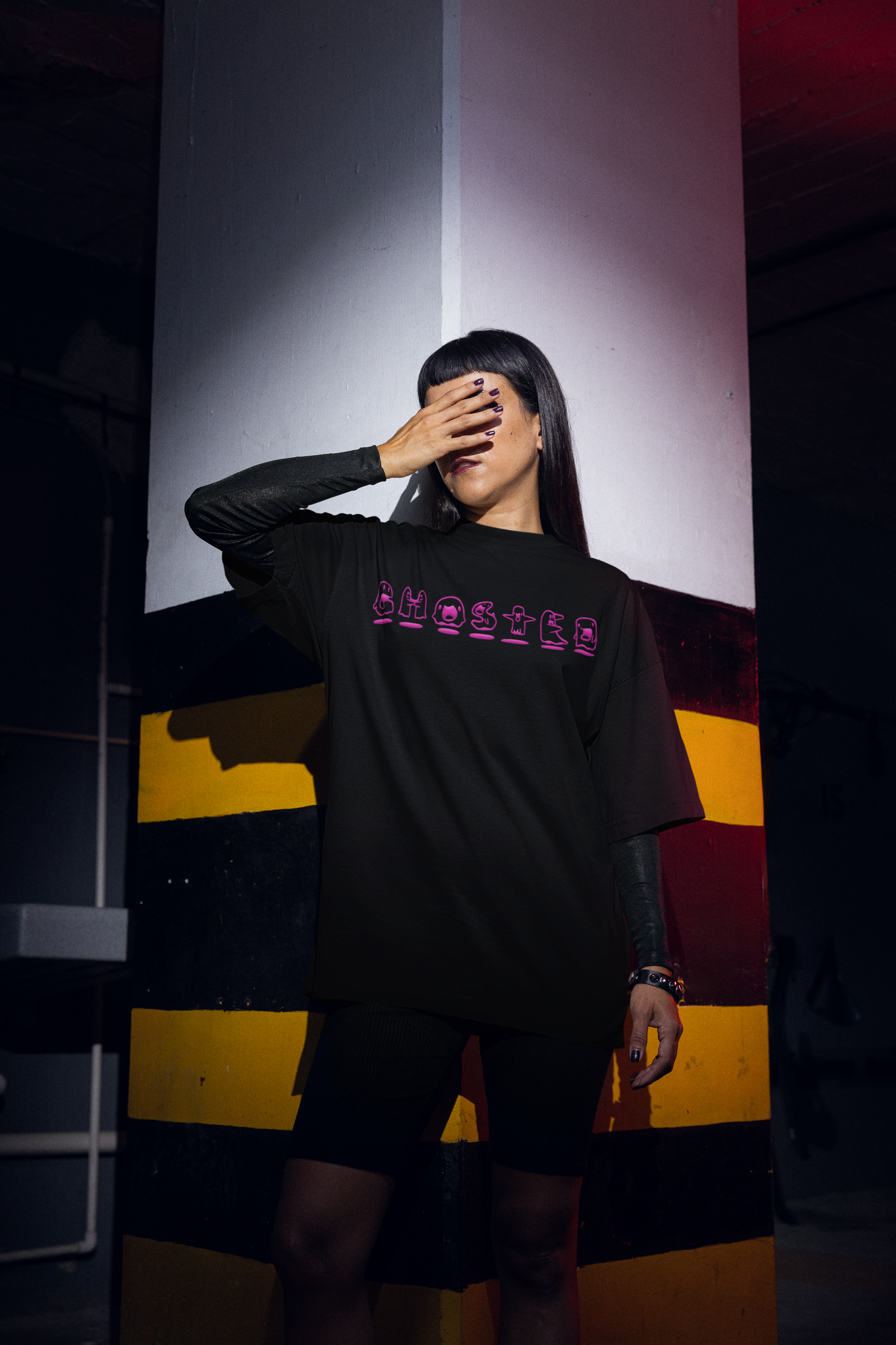 Ghosted Doodle Typography Oversized Graphic Printed T-Shirt