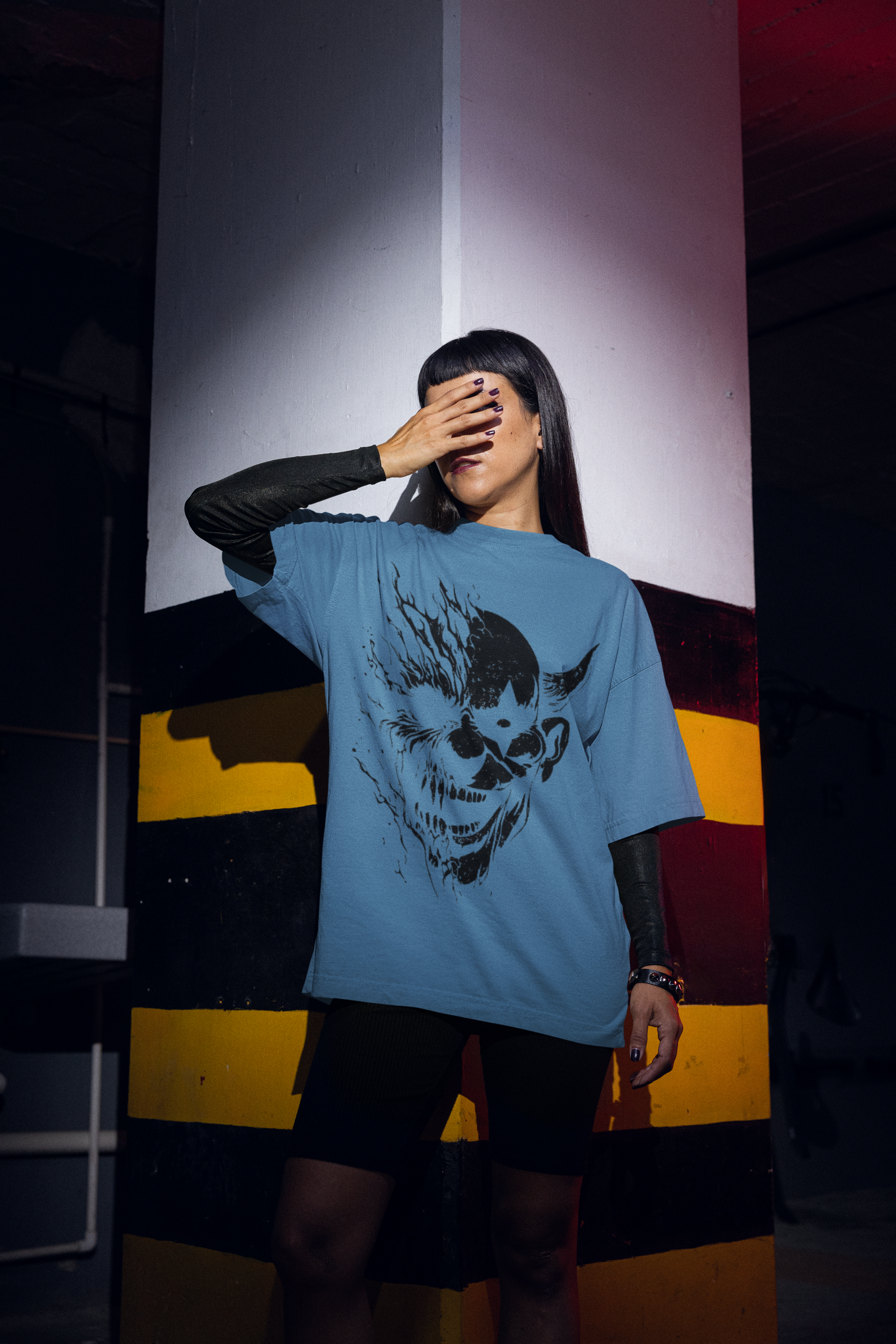 Demon Skull Graphic Oversized T-Shirt | French Terry Cotton | Drop-Shoulder Fit
