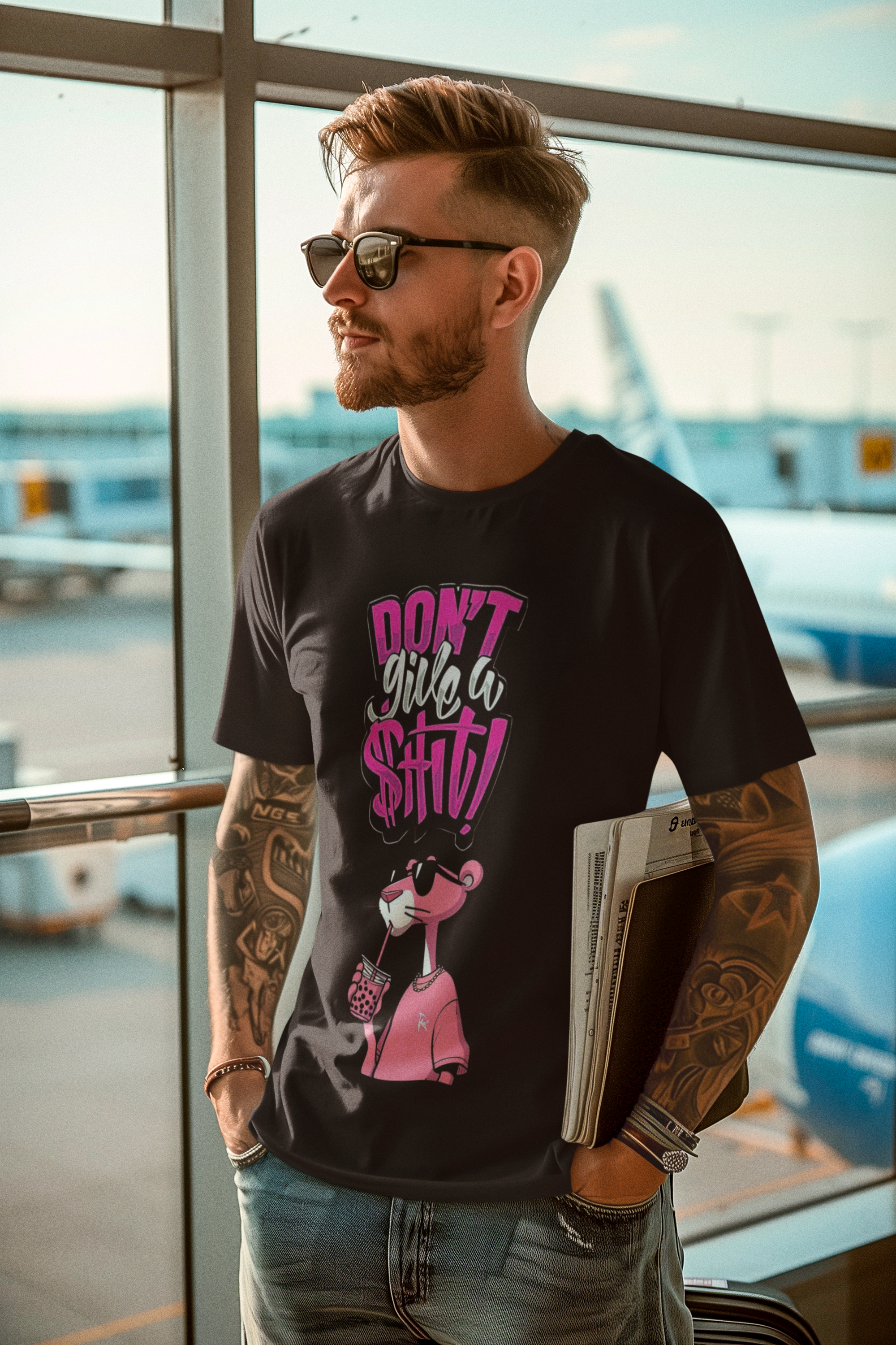 Pink Panther "Don't Give A $#!T" Graphic T-Shirt | Cotton Lycra Blend | Regular Fit