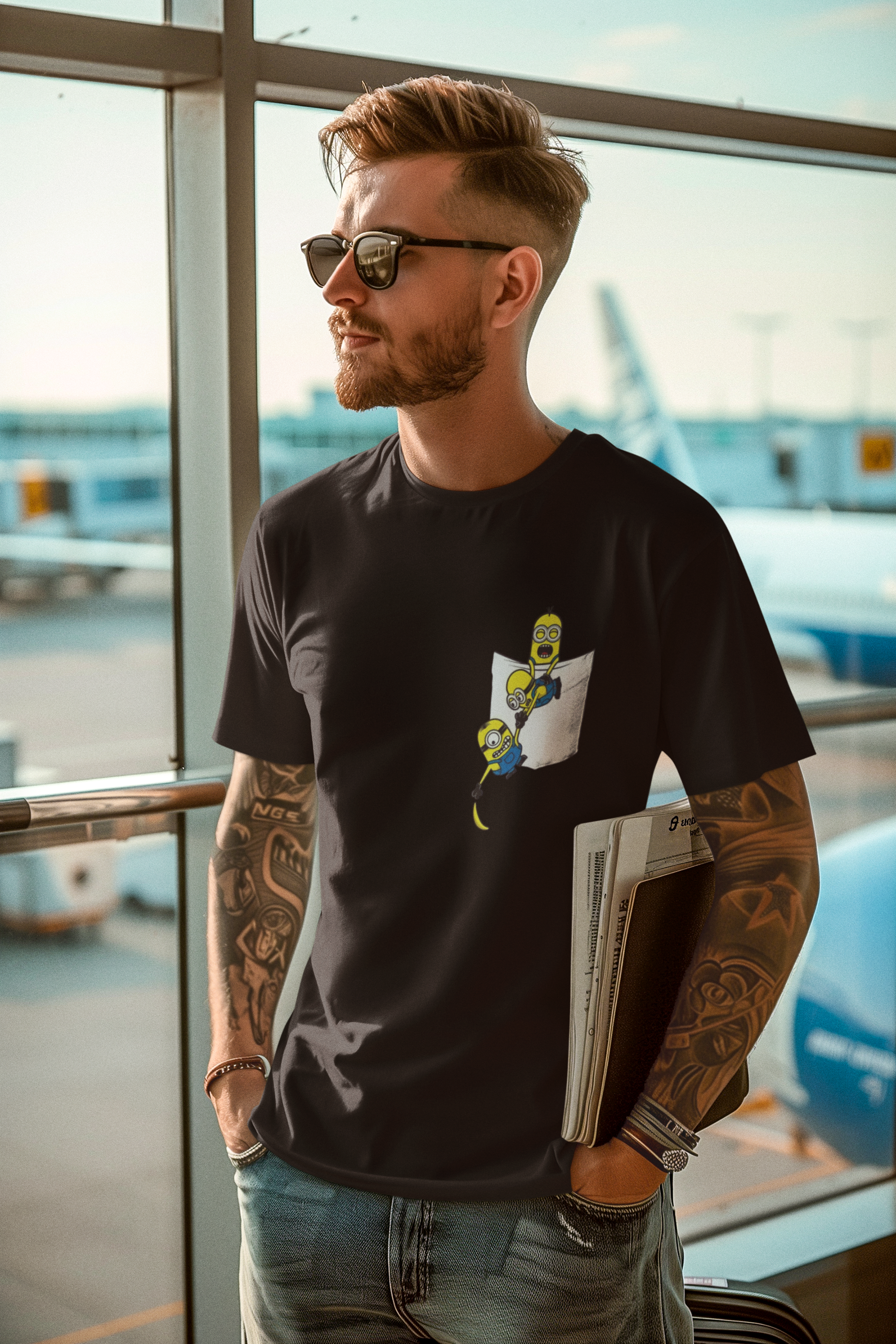 Minions Pocket Peek Graphic Printed Regular T-Shirt