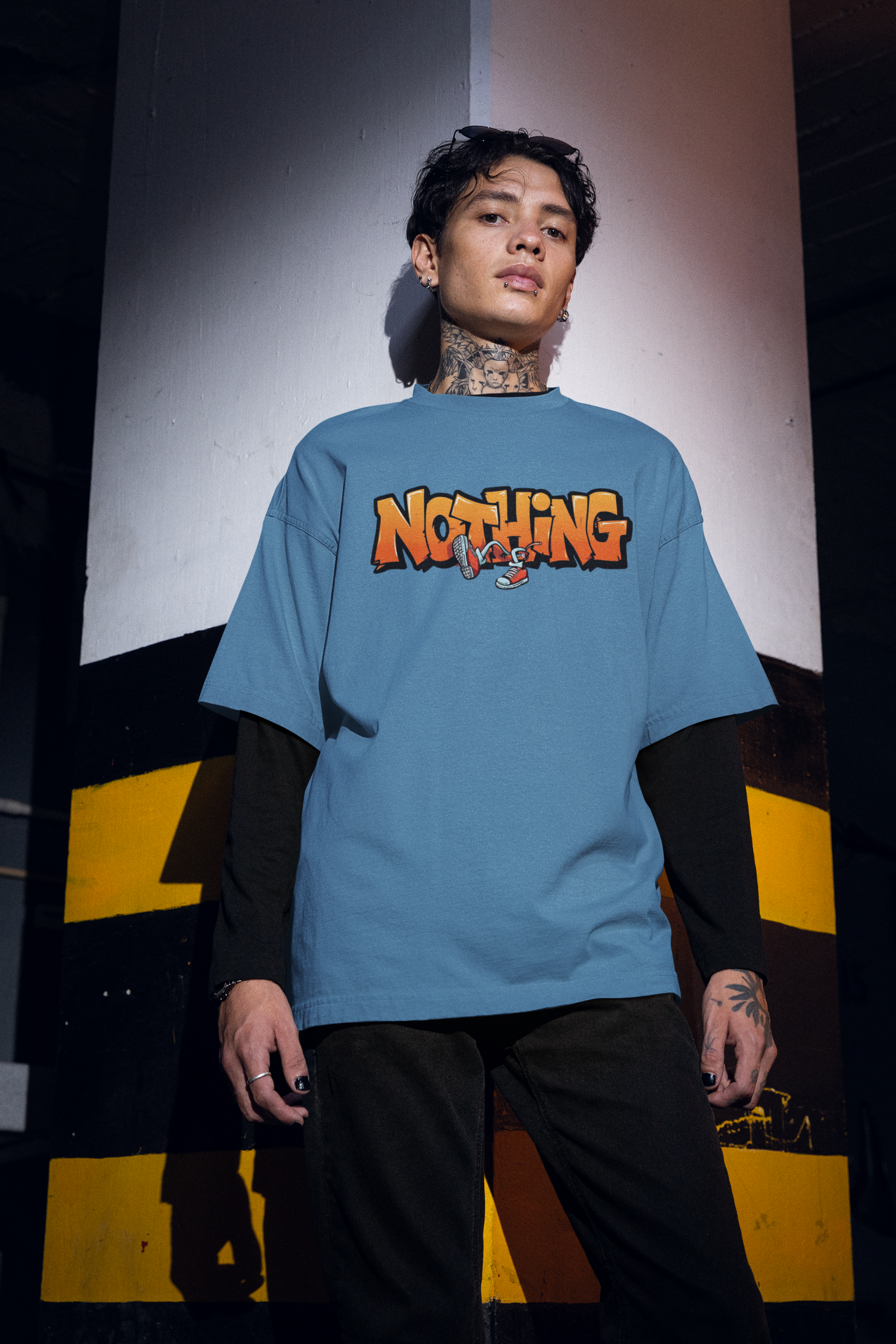 Nothing Graffiti Typography Oversized Graphic Printed T-Shirt