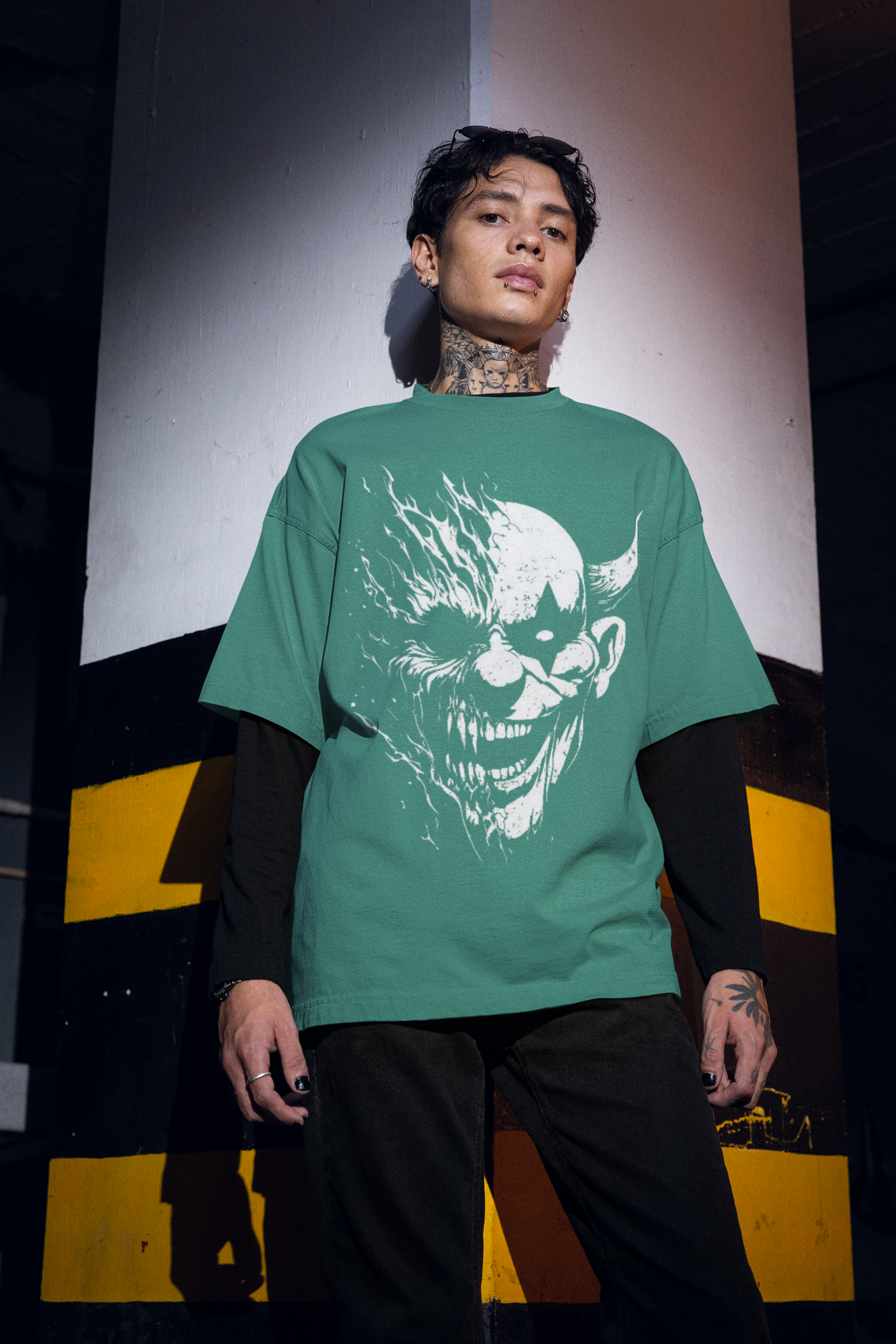 Evil Demon Graphic Oversized T-Shirt | French Terry Cotton | Drop-Shoulder Fit