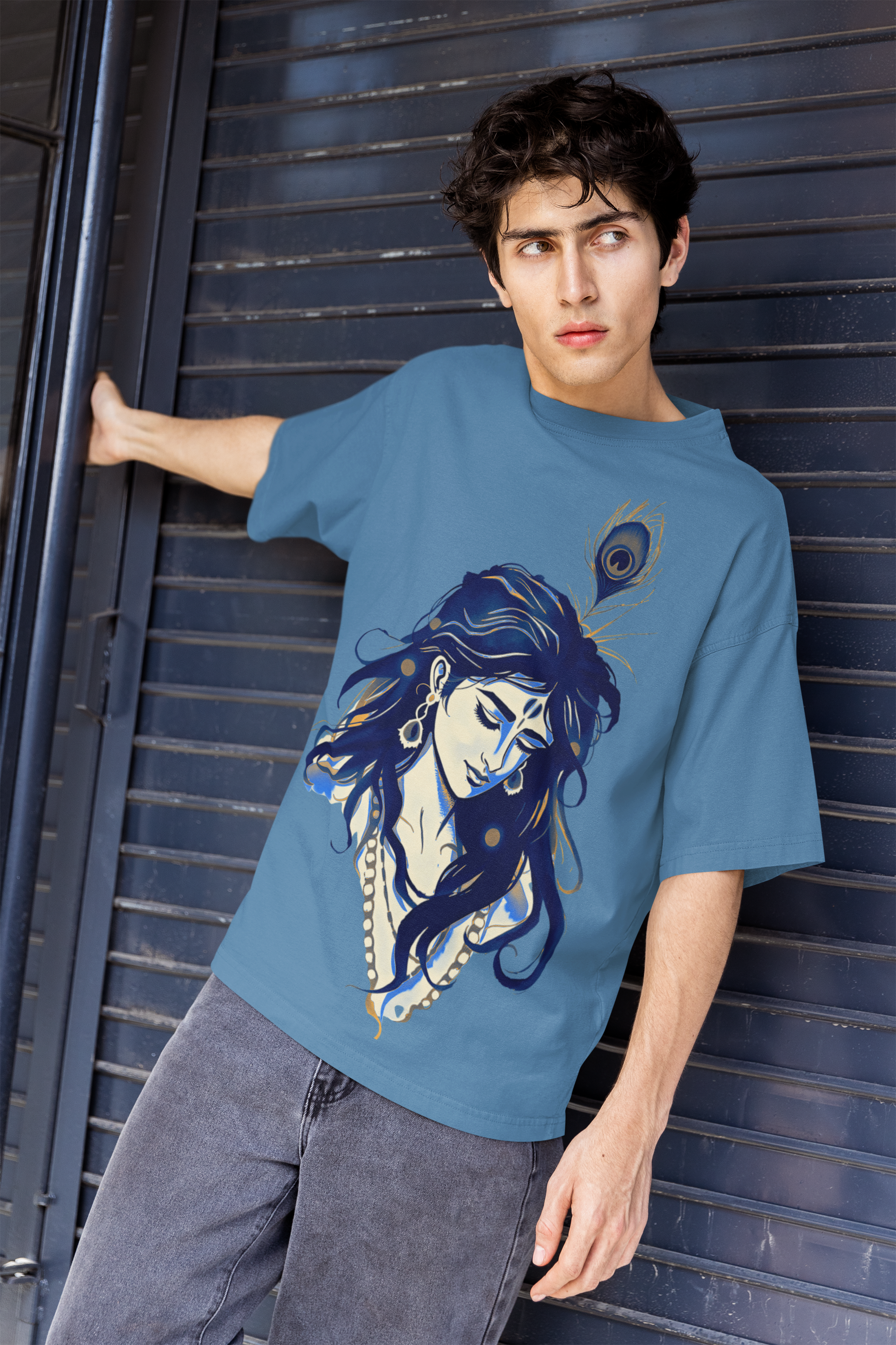 Krishna – Peacock Feather Divine Oversized T-Shirt
