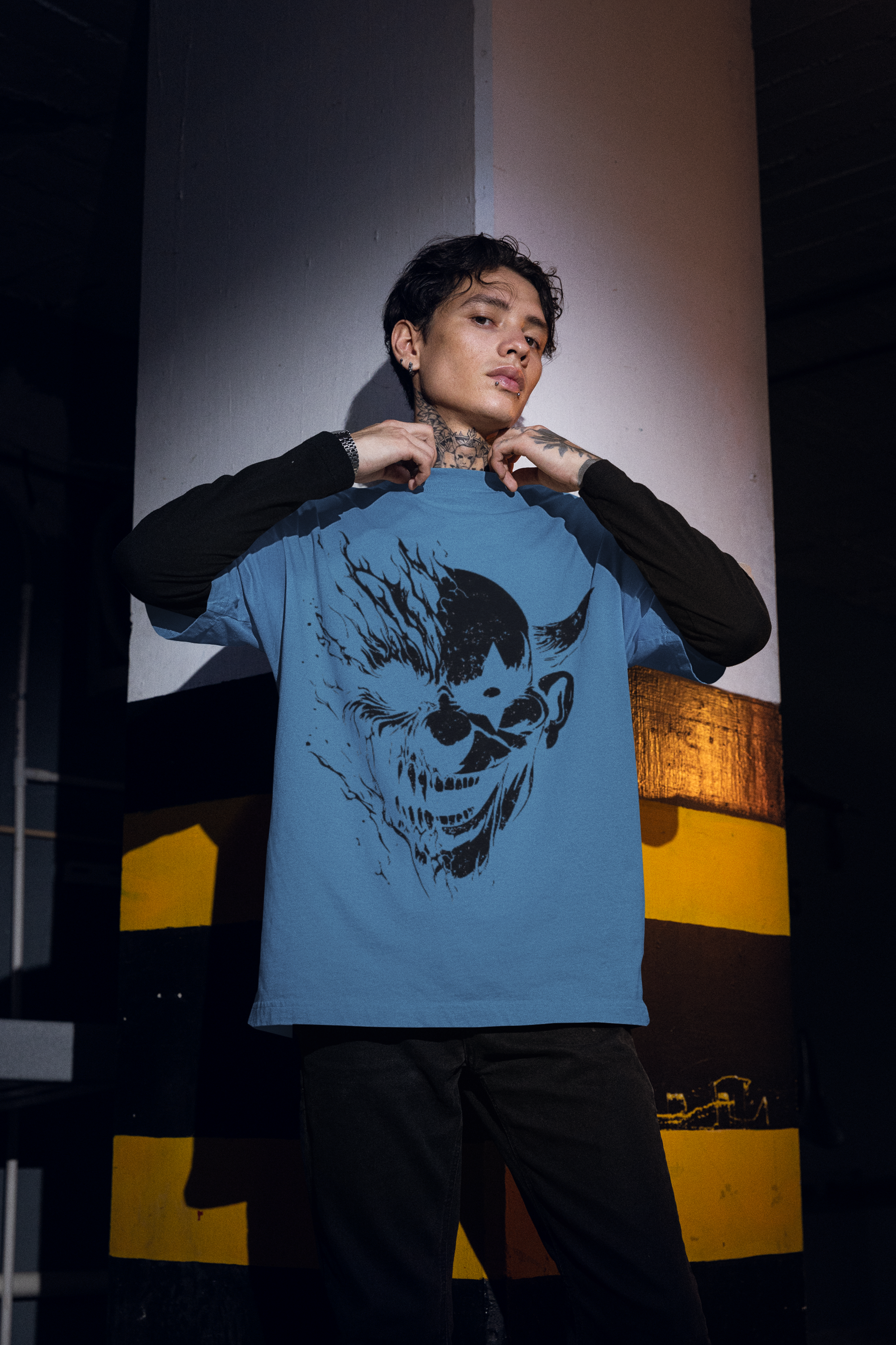 Demon Skull Graphic Oversized T-Shirt | French Terry Cotton | Drop-Shoulder Fit