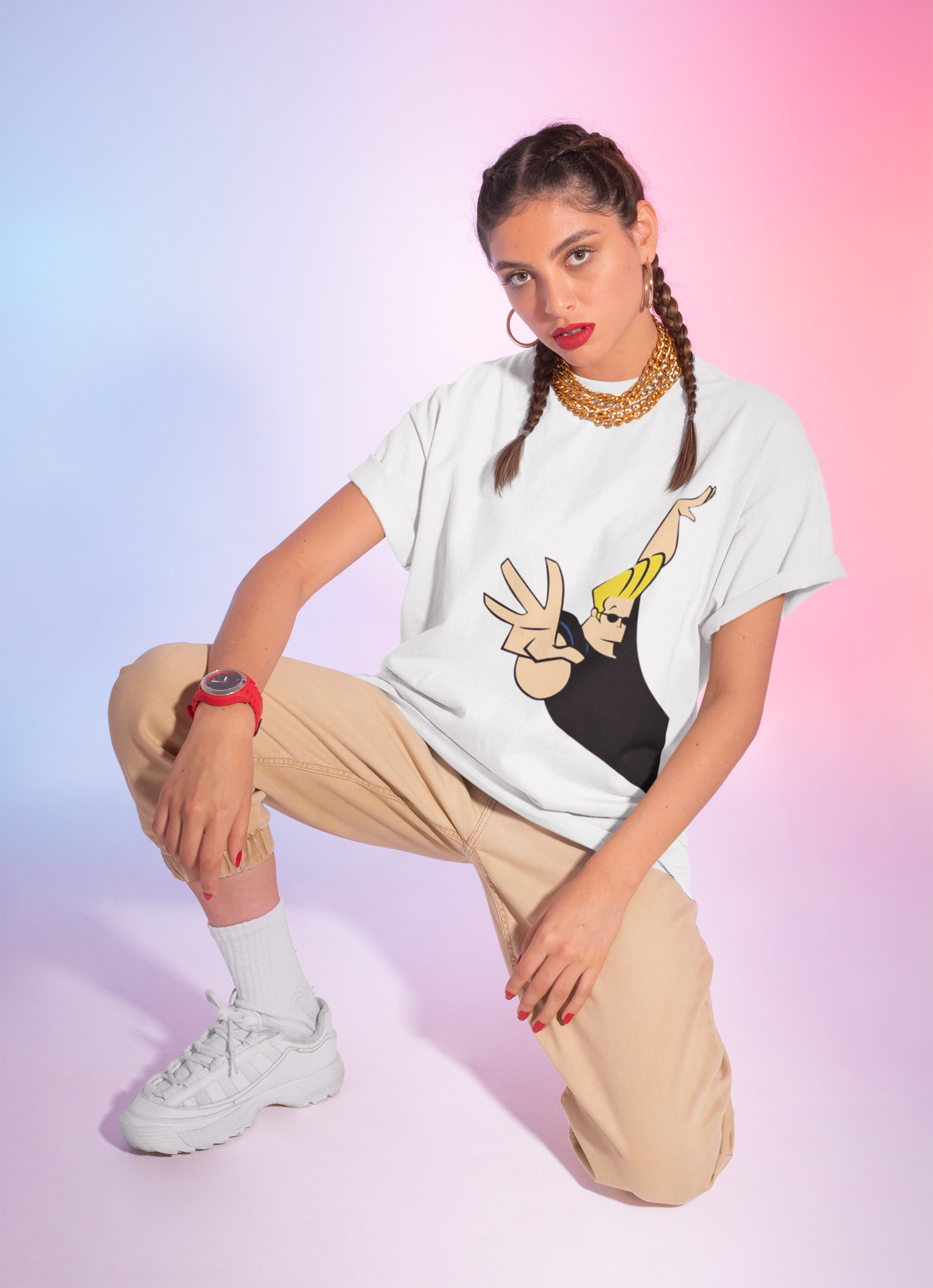 Johnny Bravo Graphic T-Shirt | Cotton Lycra Blend | Regular Fit