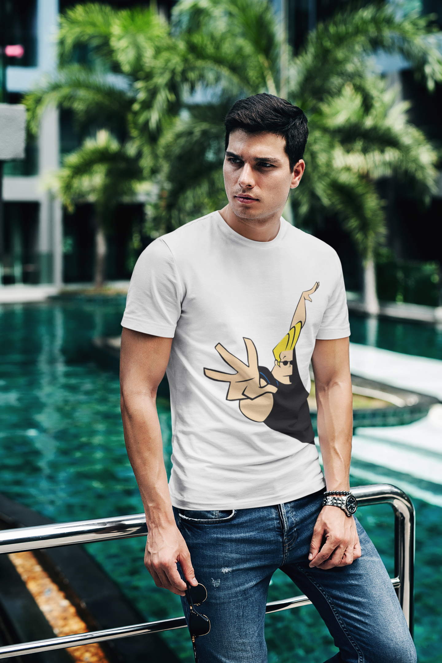 Johnny Bravo Graphic T-Shirt | Cotton Lycra Blend | Regular Fit